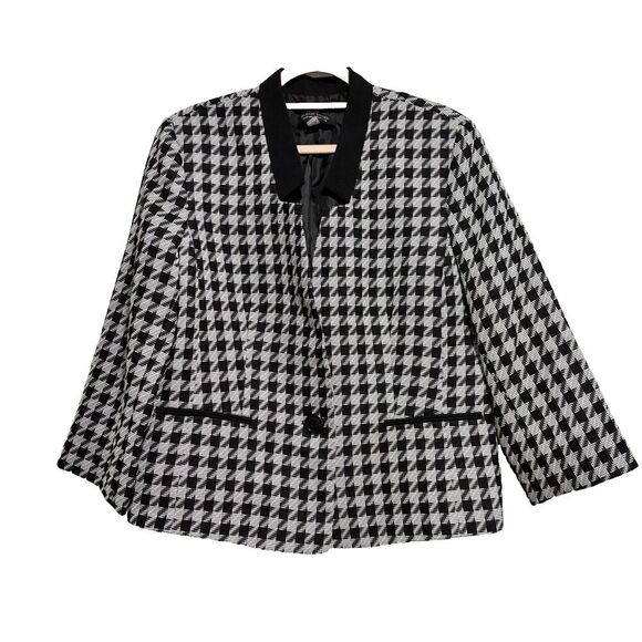 Black Label by Evan Picone Blazer Siz16 White Black Work Party One button Closur - Picture 1 of 8